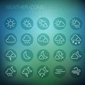 White weather icon set in dark circles and blurred background Royalty Free Stock Photo