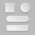 White web buttons on gray background. Plastic 3d icons