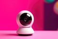 A white webcam on ready to record on a colorful pink studio background with copy space Generative AI