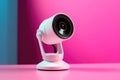 A white webcam on ready to record on a colorful pink studio background with copy space Generative AI