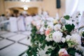 White wedding bouquet on the table at restauran. Wedding decoration Royalty Free Stock Photo