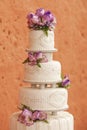 White wedding cake decorated with flowers Royalty Free Stock Photo