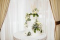White Wedding Cake With Flowers. The Word Love With Heart.