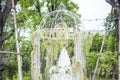 White wedding cake in outdoor garden Royalty Free Stock Photo