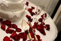 White wedding cake red roses