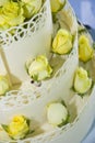 White wedding cake with roses Royalty Free Stock Photo