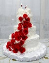 White wedding cake with swans Royalty Free Stock Photo