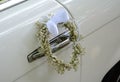 White wedding car decoration Royalty Free Stock Photo