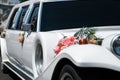 White wedding car with flowers Royalty Free Stock Photo