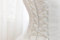 White wedding dress with lacing on the back Royalty Free Stock Photo