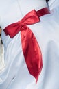 White wedding dress red silk bow lace bride woman back knot fashion ribbon clothing Royalty Free Stock Photo