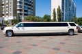 White Wedding Limousine. Ornated with flowers Royalty Free Stock Photo