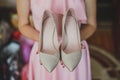 White Wedding shoes on the gatherings of the bride