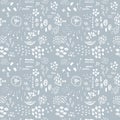 White Whimsical Sketch on Light Gray Background. Vector Seamless Pattern. Abstract Modern Texture. Hand Drawn Graphic