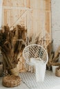 White wicker swing chair, cute interior, handmade