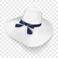 White wide-brimmed hat with blue bow isolated vector