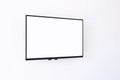 White wide screen TV digital hanging on white wall background Royalty Free Stock Photo