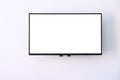 White wide screen TV digital hanging on white wall background Royalty Free Stock Photo