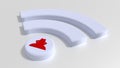 White Wifi symbol with a red hacker on the dot on white background cybersecurity compromised WPA 2 encryption Royalty Free Stock Photo