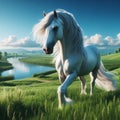 White wild horse near the river 4k Royalty Free Stock Photo