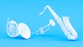 White wind instruments on a blue background