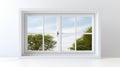 White Window With Trees: Smooth Surfaces And High Detail