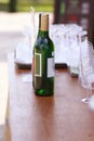 White wine bottle al fresco - Stock Image Royalty Free Stock Photo