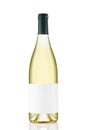 White wine bottle with blank label isolated on white background
