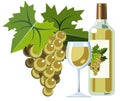White wine with bottle, glass and grapes Royalty Free Stock Photo