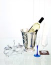 White wine bottle in ice bucket Royalty Free Stock Photo