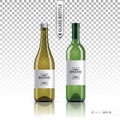 White wine and brandy or liquor bottles isolated on transparent background. Vector 3d detailed mock up set illustration