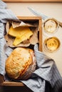 White wine, bread, cheese on the table Royalty Free Stock Photo