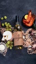 White wine Chardonay with seafood and snacks Royalty Free Stock Photo