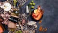 White wine Chardonay with seafood and snacks Royalty Free Stock Photo