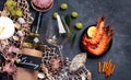 White wine Chardonay with seafood and snacks Royalty Free Stock Photo