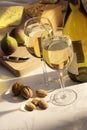 White wine with cheese and figs