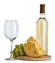 White wine, cheese, grapes, glass