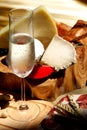 White wine , cheese, peanuts Royalty Free Stock Photo