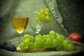 White wine composition with grapes Royalty Free Stock Photo