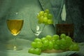 White wine composition with grapes Royalty Free Stock Photo