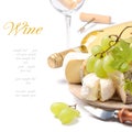 White wine with French cheese selection Royalty Free Stock Photo