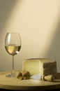 White wine glass and cheese Royalty Free Stock Photo