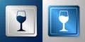 White Wine glass icon isolated on blue and grey background. Wineglass sign. Silver and blue square button. Vector Royalty Free Stock Photo