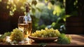 white wine in glasses, green grapes