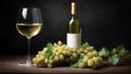 White wine and grapes on a wooden table against Royalty Free Stock Photo