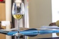 White wine on home interior blurred background Royalty Free Stock Photo
