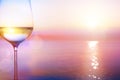White Wine On the Summer Sunset Sea Background Royalty Free Stock Photo