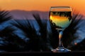 White wine on the sunset sea background Royalty Free Stock Photo