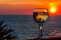 White wine on the sunset sea background Royalty Free Stock Photo