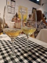 Two white win glasses. White wine tasting Royalty Free Stock Photo